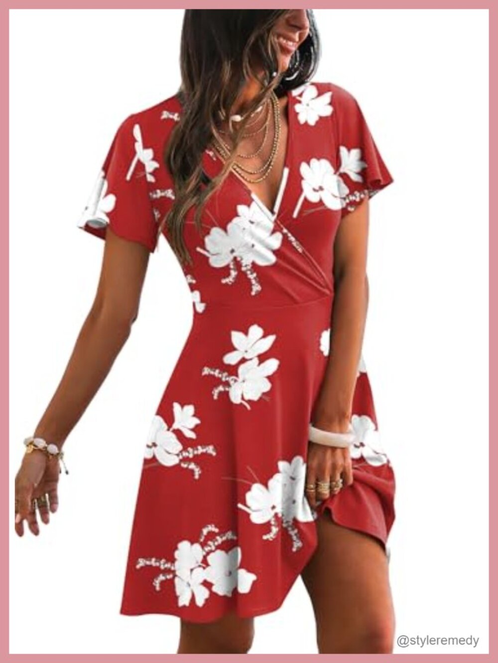 RUMIA Women's Wrap V-Neck A-Line Sundress Ruffle Sleeve Summer Casual Dress